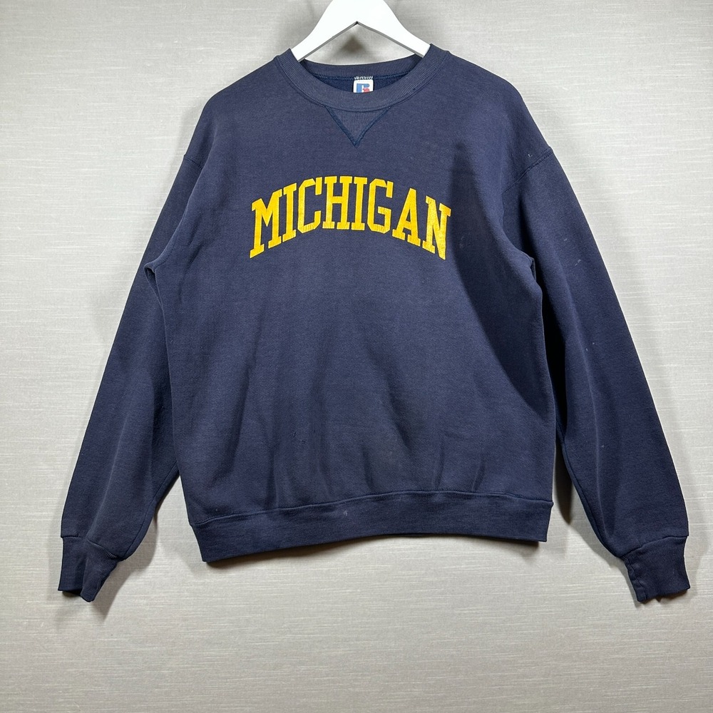 Vintage Russell Athletic Sweatshirt Mens XL Blue Michigan‎ Faded Distressed 90s